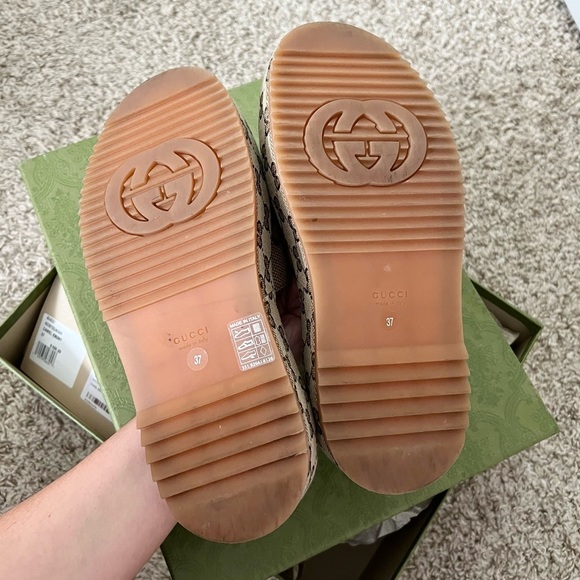 Gucci Authentic Macro GG Canvas Camel Ebony Platform Slide Sandal - Picture 9 of 12